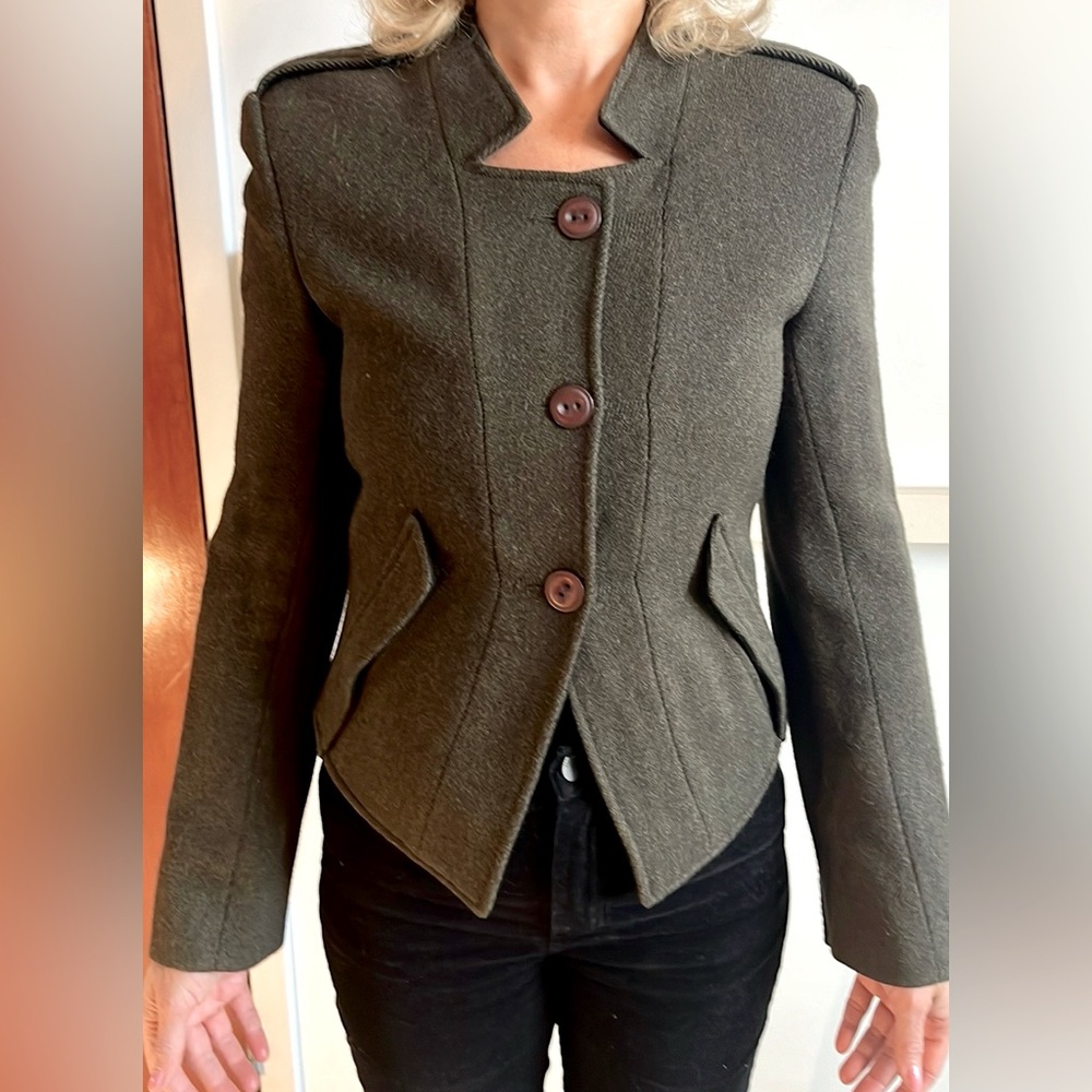 Theory wool jacket in green khaki, size S